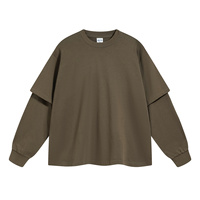 T-shirt homme en coton lourd 305g, manches longues, double couche, uni, impression logo personnalisée, style streetwear.