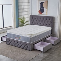 Vente en gros de base de divan King Size de luxe avec tête de lit capitonnée couleur grise rembourrage en tissu de velours lit de rangement avec 4 tiroirs