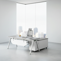 Bureau de direction contemporain en L, finition résistante aux taches, glissières de tiroir silencieuses, verrouillage sécurisé, poste de travail exécutif, écologique