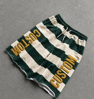 Shorts de rugby personnalisés pour hommes à rayures, broderie 3D appliquée, bords bruts, taille élastique avec cordon de serrage, tricotés, longueur 3/4