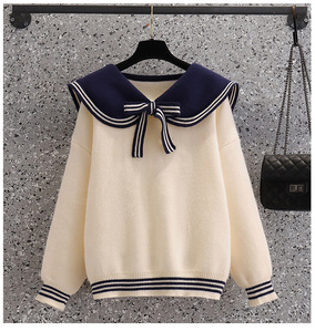 2023 otoño moda niñas cuello Naval linterna manga tamaño libre <span class=keywords><strong>marinero</strong></span> arco Collar Cable tejido mujeres suéter - Product Image 3