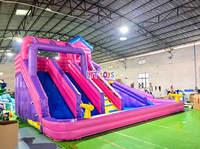 Toboggan aquatique gonflable combiné 3 toboggans, piscine à jets d'eau, canon à eau, parc aquatique, location pour fêtes d'enfants, PVC robuste de qualité commerciale