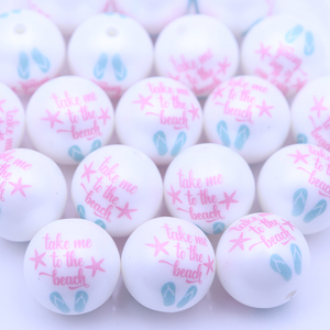 Venta al por mayor 20mm Take Me to the Beach Matte Printed White Acrylic Matte Beadable Beads para joyería Chunky Bubblegum Beadable Beads - Product Image 6