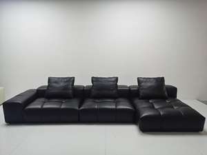 Juego de sofá seccional en forma de L de cuero genuino de lujo moderno, asiento reclinable con mechones de alta calidad para muebles del hogar para apartamento - Product Image 5