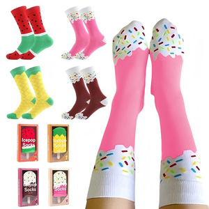 Chaussettes en coton personnalisables en gros avec des motifs de pastèque, de chocolat, de fraises et de <span class=keywords><strong>crème</strong></span> glacée - Product Image 1