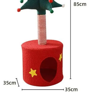 핫세일 레드 퍼펙트 크리스마스 트리: 3-in-1 스크래칭 포스트 플레이 존 캣 하우스 캣터리 (징글볼 포함) - Product Image 2