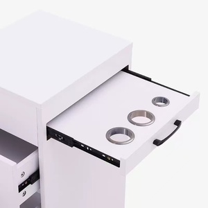 White Mobile Salon Trolley Cabinet With 3 <b>Drawers</b> Side Bottle Tray Rolling Wheels <b>Lockable</b> Storage Barber Tool Cabinet For Salon - Product Image 3