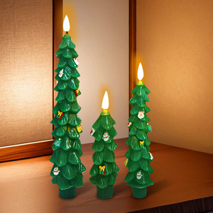 Bougies LED blanches réalistes vert sauge, longues et coniques, en cire de paraffine, écologiques, pour la décoration intérieure, Noël et les fêtes - Product Image 1