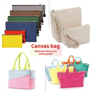 Sac à outils en toile personnalisé avec LOGO, vente en gros, sur commande, trousse de maquillage en toile zippée, rangement multi-poches - Product Image 3