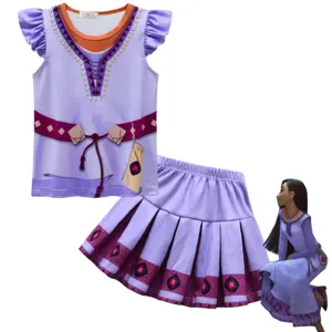 New TV & Movie Asha Costumes Girls Birthday Party Halloween Cosplay Kids Purple Asha Princess Fancy Dress Up Outfit 86031