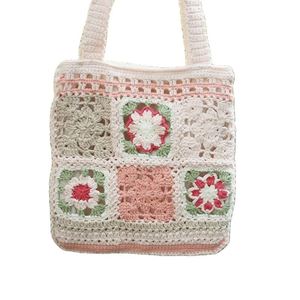 Women's Crochet Square Design Single Shoulder <b>Bag</b> Hand-Woven Summer Zipper Closure Stylish Artificial Cartoon for <b>Easter</b> - Product Image 1