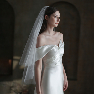 Voile de mariée élégant et scintillant à deux couches en tulle blanc avec décoration de sequins argentés, accessoire de mariage pour femme, voile de mariée doux - Product Image 3