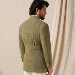 Blazer da <span class=keywords><strong>Uomo</strong></span> 100% Lana di Alta Qualità, Giacca da Completo Vintage <span class=keywords><strong>Verde</strong></span> a Quadri, Doppiopetto Spesso per <span class=keywords><strong>Uomo</strong></span> - Product Image 3