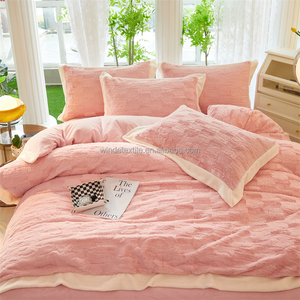 Pink 3D Carved Rabbit Milk Velvet Bedding Set Luxury <strong>Cream</strong> Fluffy Fleece Duvet Cover Warm <strong>BedSheets</strong> for Winter Bedroom - Product Image 3