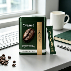 กาแฟสำเร็จรูปผสมรากพืช 10 กรัม*10 ซอง กระป๋องโลหะทรงกลมสีเขียวเข้มลายเส้นทองพิมพ์ลายเมล็ดกาแฟ รับผลิตแบบ OEM - Product Image 4