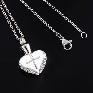 Pendentif <span class=keywords><strong>Cœur</strong></span> et Croix, Collier Urne en Acier Inoxydable pour Cendres, Bijou Commémoratif de Crémation - Product Image 3