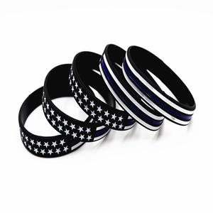 דגל אמריקאי-קווים כחולים דק סיליקון צמיד מלא wristbands עם כוכבים לבנים עבור מבצעים - Product Image 6