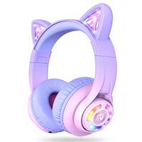 Audífonos Infantiles iClever con Orejas de Gato, Luces LED, Cancelación Activa de Ruido, Límite de Volumen de 74/85dBA, 50 Horas de Reproducción, Carga USB-C