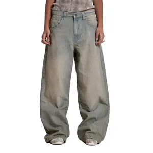 पुरुषों के लिए कस्टम होलसेल बैगी जींस लाइट वॉश कोलोसस जींस पुराने फीके वाइड-लेग पैंट बनाएं स्ट्रीट ट्रेंड स्लच स्केट पैंट