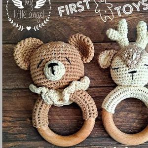 Jouets hochets pour bébé au crochet en coton naturel, hochets animaux au crochet pour bébé avec <span class=keywords><strong>anneau</strong></span> de <span class=keywords><strong>dentition</strong></span> en bois - Product Image 2