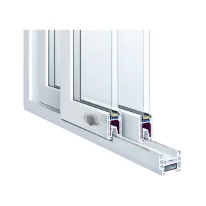 Upvc Windows พลาสติกกระจกสองชั้นบานเลื่อน Windows กระจกบานเลื่อน Windows ออกแบบกราฟิกแนวนอนอาคารสํานักงานสมัยใหม่ 2.5 มม.