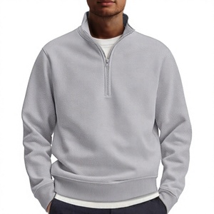 Men's Gray Quarter Zip Knitted Sweatshirt Regular Fit Solid Color Casual Stand Collar Autumn Wear - Product Image 2