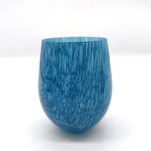 Unique Design 15OZ Marble Finish Blue Vase Shape private label luxury glass candle jars vessel color box packs for Home Decor