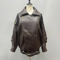 Jancoco Nouvelle Collection Hiver Veste Moto Ample en Cuir de Chèvre pour Femme avec Grand Col Revers et Effet Bulle