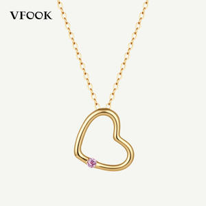 VFOOK 미니멀리스트 속이 빈 하트 펜던트 소녀용 주얼리 원석 18K 솔리드 골드 목걸이 (일상 착용용) - Product Image 1