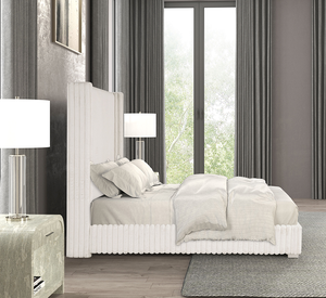 Meubles de chambre à coucher, couleur blanche, style moderne luxueux, lit capitonné 1 place, tissu en fourrure chenille, matelas prêt à l'emploi - Product Image 4