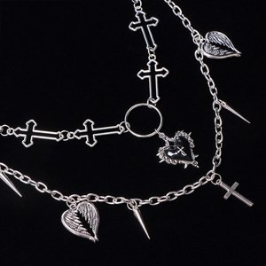 Chaîne de taille punk en métal Yueli pour femme, avec pendentif croix et cœur, chaîne de pantalon, décoration hip-hop pour jeans, décontractée, en alliage de zinc, double anneau - Product Image 4