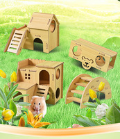 Maisonnette à balançoire en bois rectangulaire dorée à deux étages, écologique, pliable, réutilisable, pour petits animaux, nid et cachette
