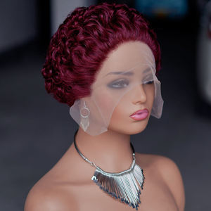 Wholesale <strong>Afro</strong> Curly Short for Pixie Cut Black Woman Front 13x4 T Part <strong>Wig</strong> 13x4 Lce Front T Part Perruque for Pixie Cut - Product Image 6