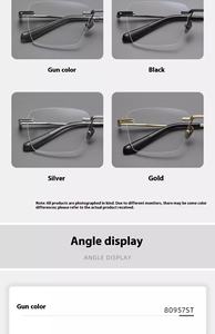 แว่นสายตาทรงสี่เหลี่ยมผืนผ้าป้องกันแสงสีฟ้ากรอบไร้ขอบทำจากไทเทเนียมสีดำล้วนหรูหราแว่นตาธุรกิจป้องกันการเกิดภาวะสายตาสั้น - Product Image 5