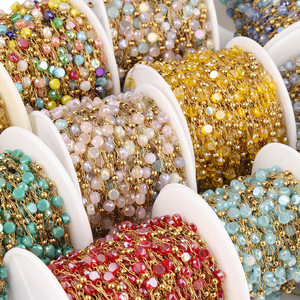 Chaîne de perles en cristal électroplaqué coloré en acier inoxydable, 4 mm, à facettes, pour la création de bijoux DIY, origine Yiwu H1633 - Product Image 1