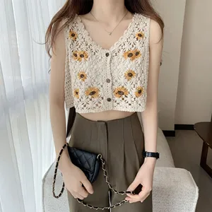 Knitted Tops For Women Colorblock Sexy Crop Tops Off Shoulder Embroidered Camis For Woman Sleeveless Patchwork Tank Top