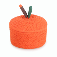 Keranjang Penyimpanan Mainan Anak dari Tali Katun Desain Buah-buahan Lucu dengan Tutup, Kotak Perhiasan Lipat, Tas Dekorasi Rumah Tangga, Tempat Penyimpanan Barang-barang Kecil, Kunci, Dompet