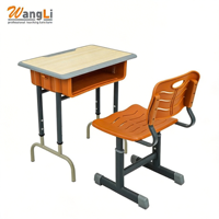 Bureau et chaise d'école modernes en bois, réglables en hauteur, avec compartiment de rangement antidérapant pour une utilisation en classe et en salle de sport