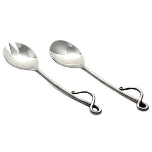Ensemble de cuillère et fourchette de service à soupe à salade ensemble de service à salade en acier inoxydable avec poignée en spirale forgée ensemble de couverts - Product Image 1