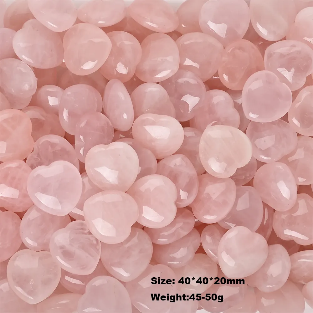 Coração de quartzo rosa grande 40mm, pedra preciosa para presente coração rosa e quartzo rosa