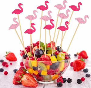 Tre tự nhiên Picks dùng một lần Flamingo tre Cocktail trang trí Pick hỗn hợp màu tre thực phẩm trái cây trang trí xiên - Product Image 5