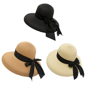 Bán Buôn Mùa Hè Cá Tính Thời Trang Chuông Hình Lớn Bow <span class=keywords><strong>Hat</strong></span> Bãi Biển Rộng Vành Của Phụ Nữ Sun <span class=keywords><strong>Hat</strong></span> - Product Image 4