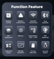 Petite taille 5 pouces Navigation moto étanche Carplay écran d'affichage Portable moto sans fil Android Auto moniteur