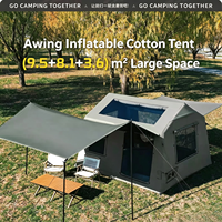 Tente de camping gonflable verte double couche quatre saisons avec deux chambres et un salon pour 6 à 8 personnes, grande tente familiale d'extérieur