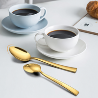 Ensemble de couverts 5 pièces en acier inoxydable 430 avec manche carré doré, finition miroir, fourchette, couteau, cuillère pour mariage, restaurant, vente en gros