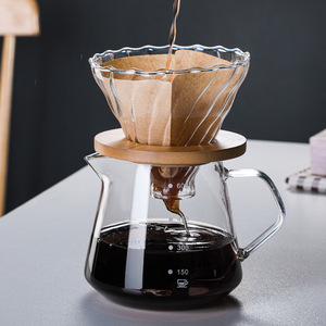 バリスタ プア クリア コーヒーメーカーセット 360ml/600ml V字溝ガラス 木製パーコレーター ドリッパー モカポット コーヒー ティー コーヒーティーセット - Product Image 2