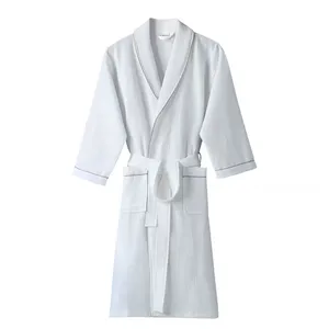 Hotel Customized Size Logo white Bathrobe Velour Terry 100% Cotton Waffle Bath Robe pajamas for men and women