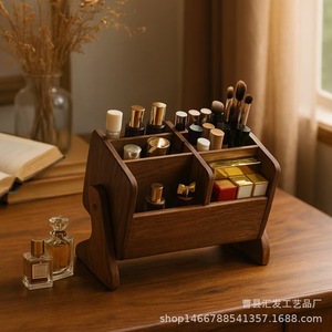 Wooden <b>Desktop</b> Cosmetic Organizer Solid Wood Makeup Brush Lipstick Storage Rack For Skincare Perfume Jewelry Household Use - Product Image 1