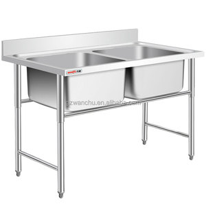 Thép không gỉ Nhà hàng Bát đôi Bồn Rửa Nhà Bếp làm việc băng ghế dự bị cho nhà bếp Thương mại dự án 2 ngăn bồn rửa bảng nhà máy - Product Image 2