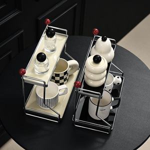 Support de rangement pour tasses en fer à double couche Yinwei avec plateau en acrylique pour chambre à coucher, salle de bain, cuisine - Product Image 1